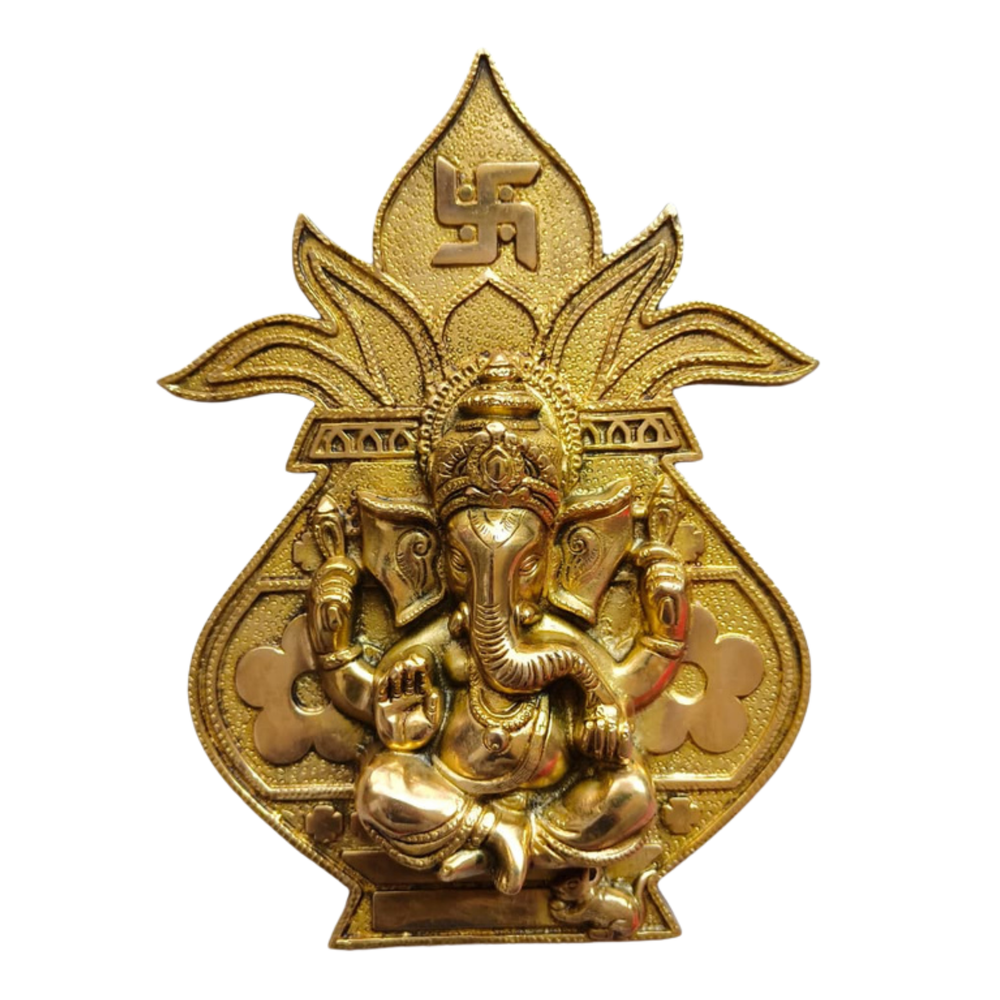 Brass Ganesha in Kalash Wall Hanging with Swastika   Brass Artwork