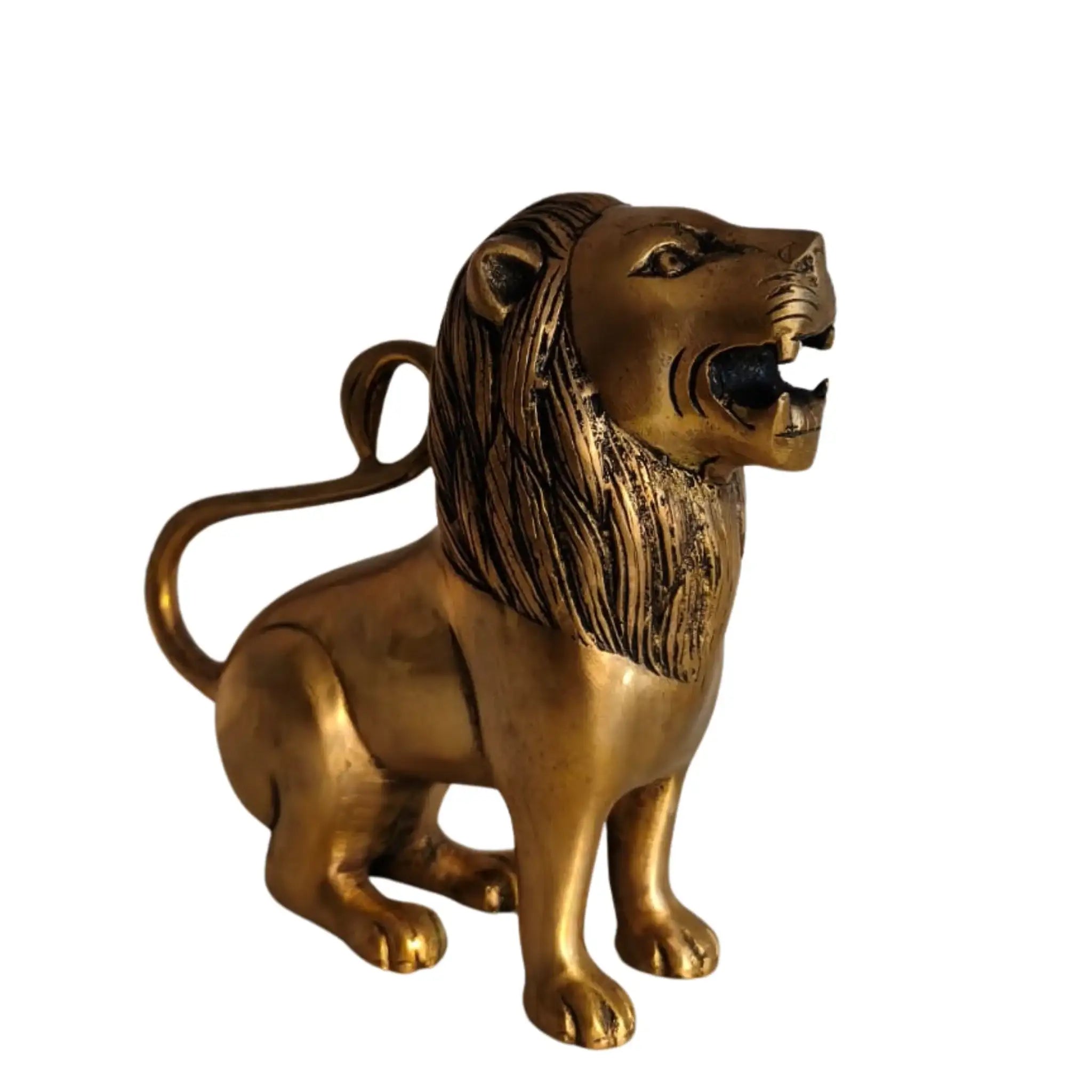 Regal Brass Lion Statue - Majestic Animal Figurine for Home Decor   Brass Ware
