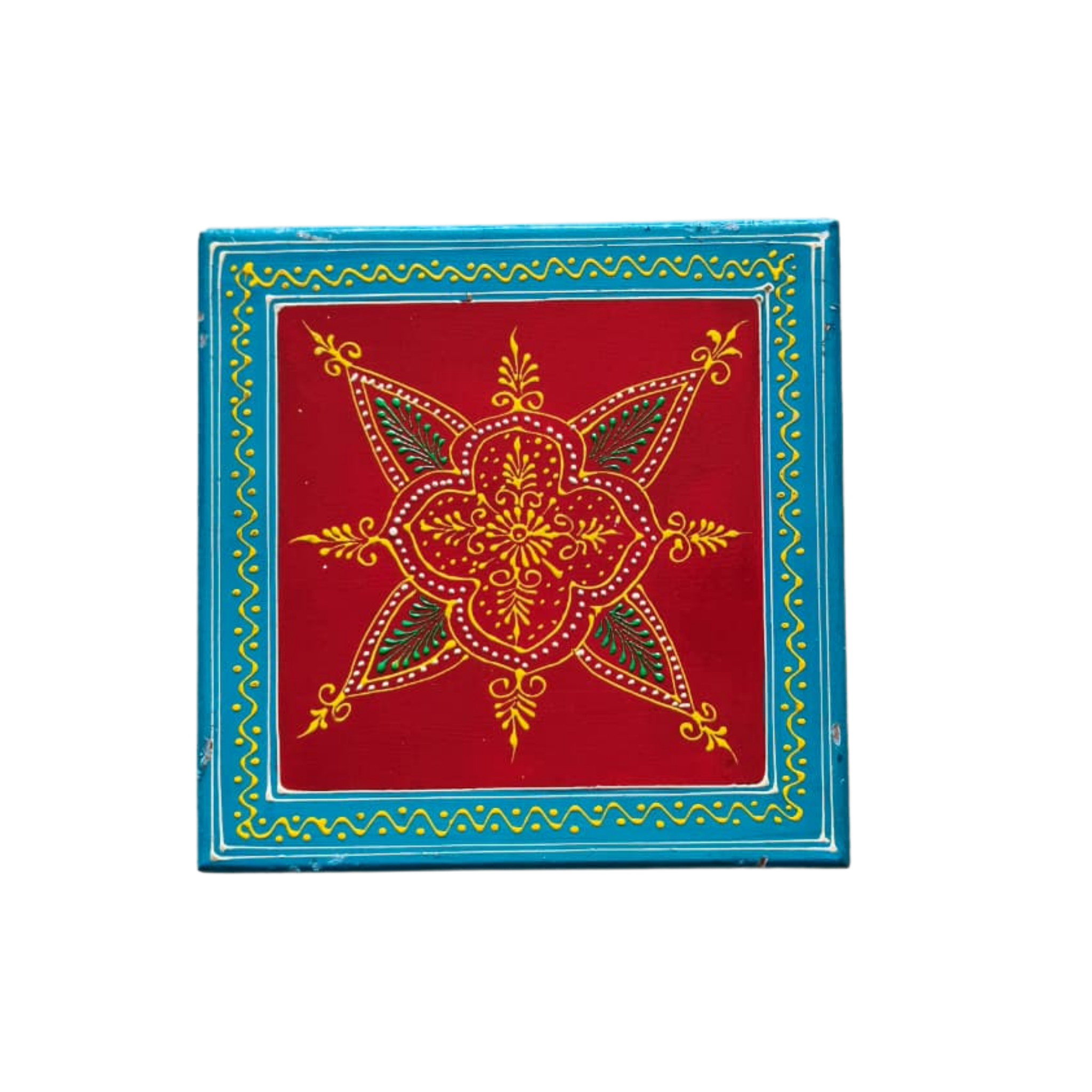 Hand-Painted Wooden Pooja Stool (Chowki) with Traditional Design