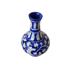 Classic Blue Pottery Floral Vase | Hand-Painted Quartz Decor