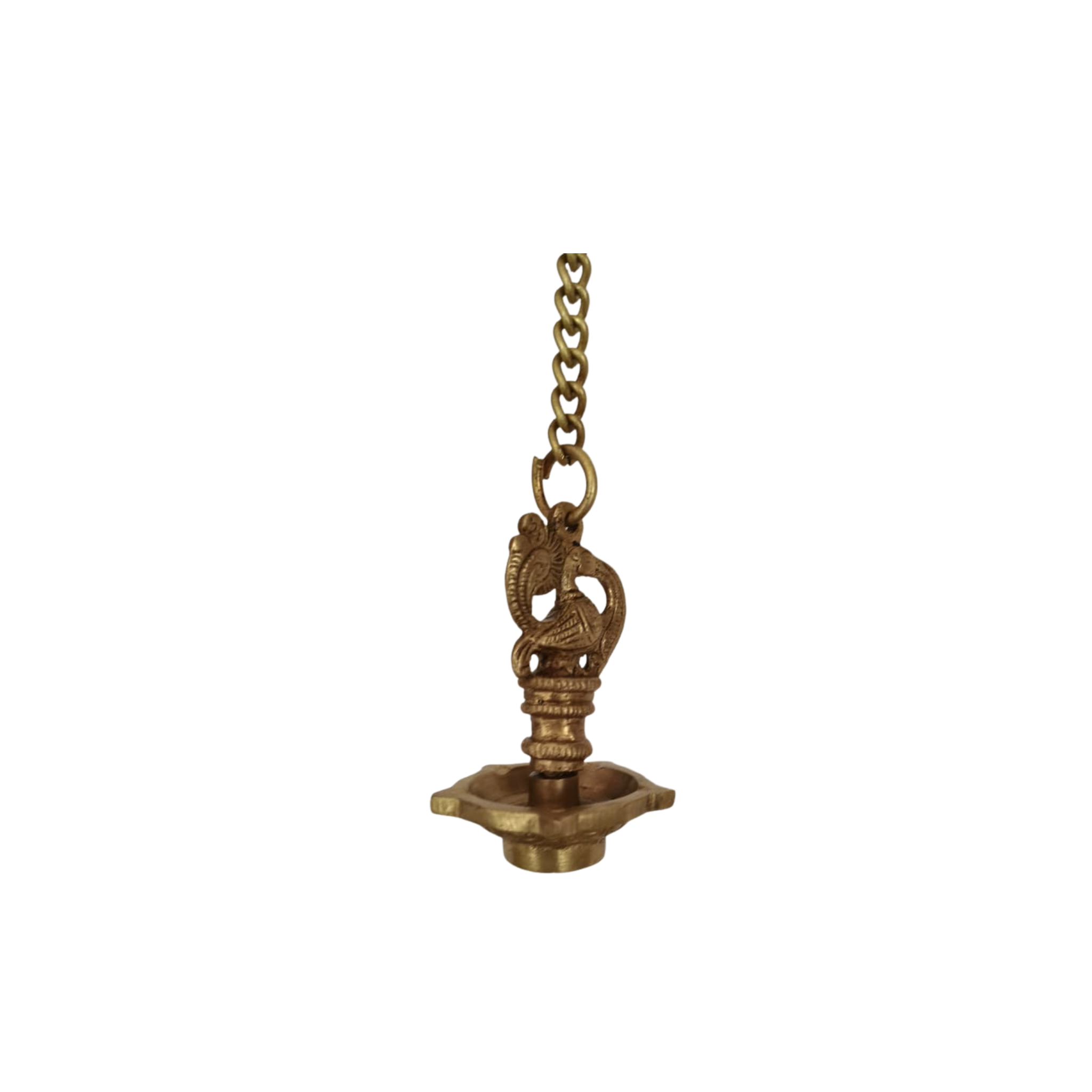 Traditional Brass Hanging Oil Lamp (Diya) with Peacock and Bell