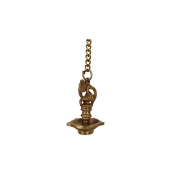 Traditional Brass Hanging Oil Lamp (Diya) with Peacock and Bell
