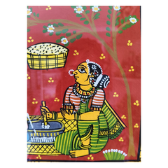 Traditional Grinding Stone Village Artwork - Framed Cheriyal Painting   Cheriyala Painting