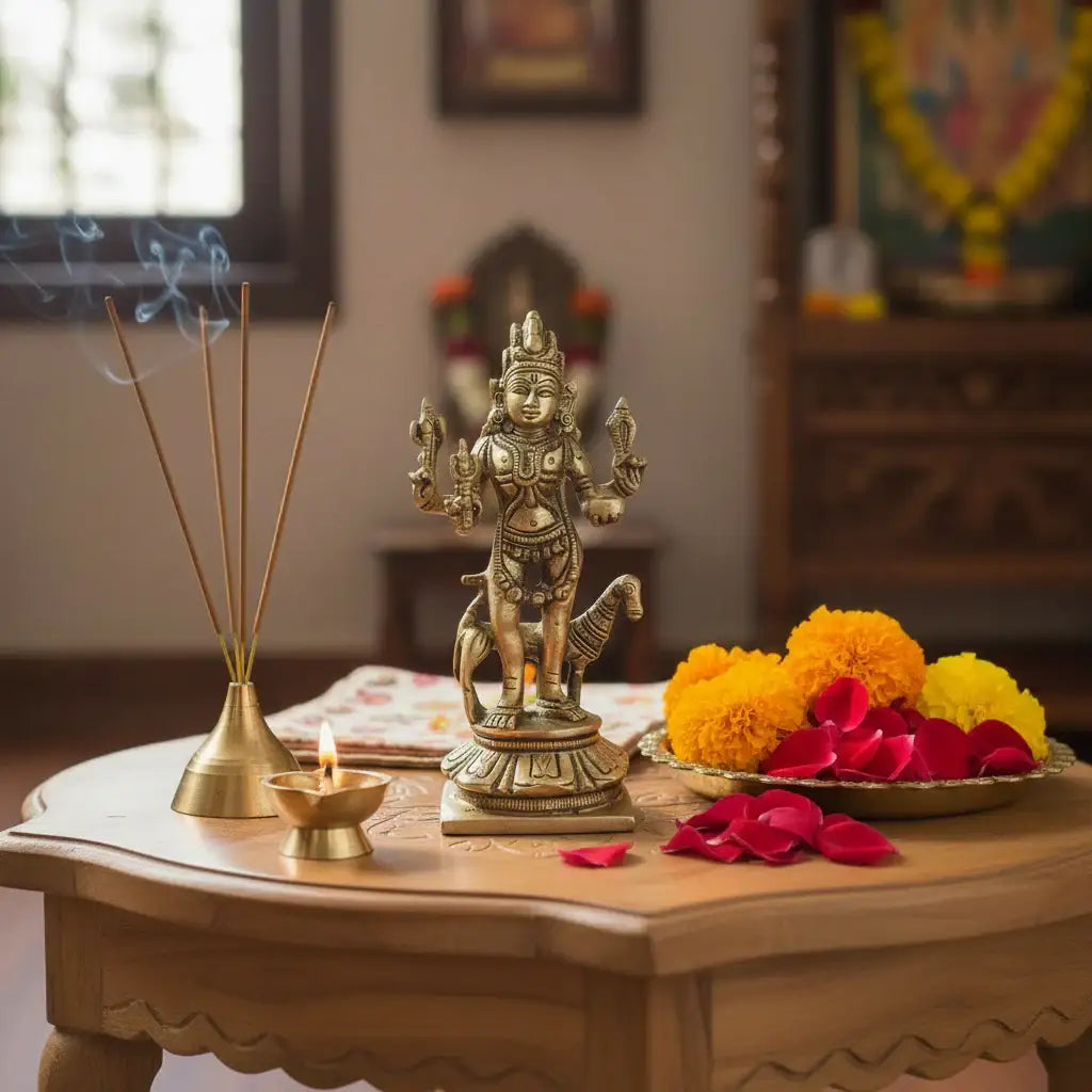 Powerful Brass Kala Bhairava Idol with Dog - Protector Deity Sculpture   Brass Ware