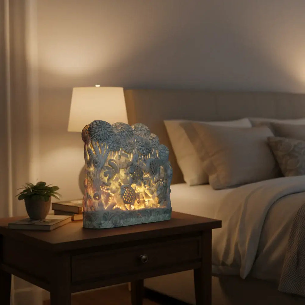 Elephant Under Tree Bedside Lamp – Traditional Jali Carving Artwork   Jali Art
