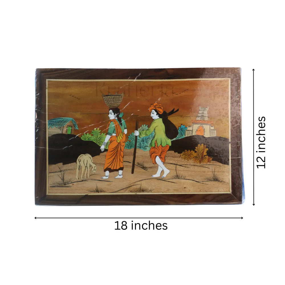 Rosewood Inlay Artwork – Scenic Village Life Handmade Wall Decor Arun