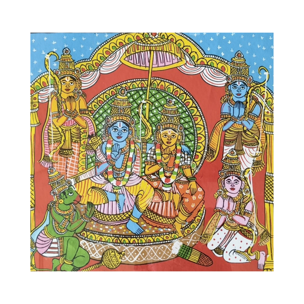 Hand-Painted Rama & Sita Cheriyal Painting – Traditional Telangana Folk Art Wall Decor   Cheriyala Painting