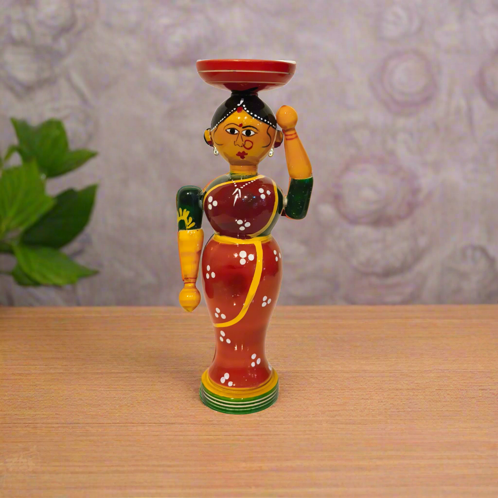 Harmony in Lacquer - Traditional Indian Serving Figure