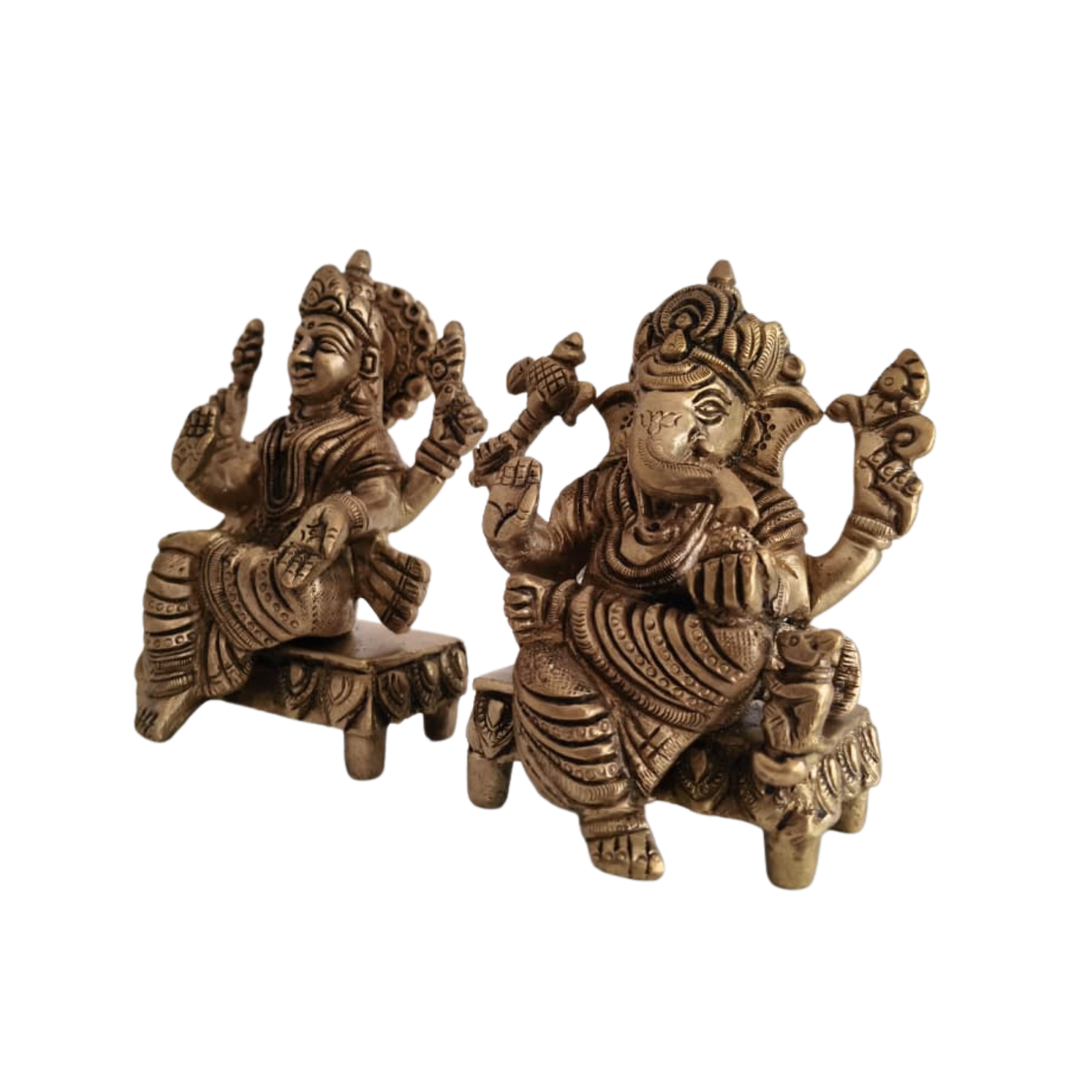 Traditional Brass Idols of Ganesha and Lakshmi
