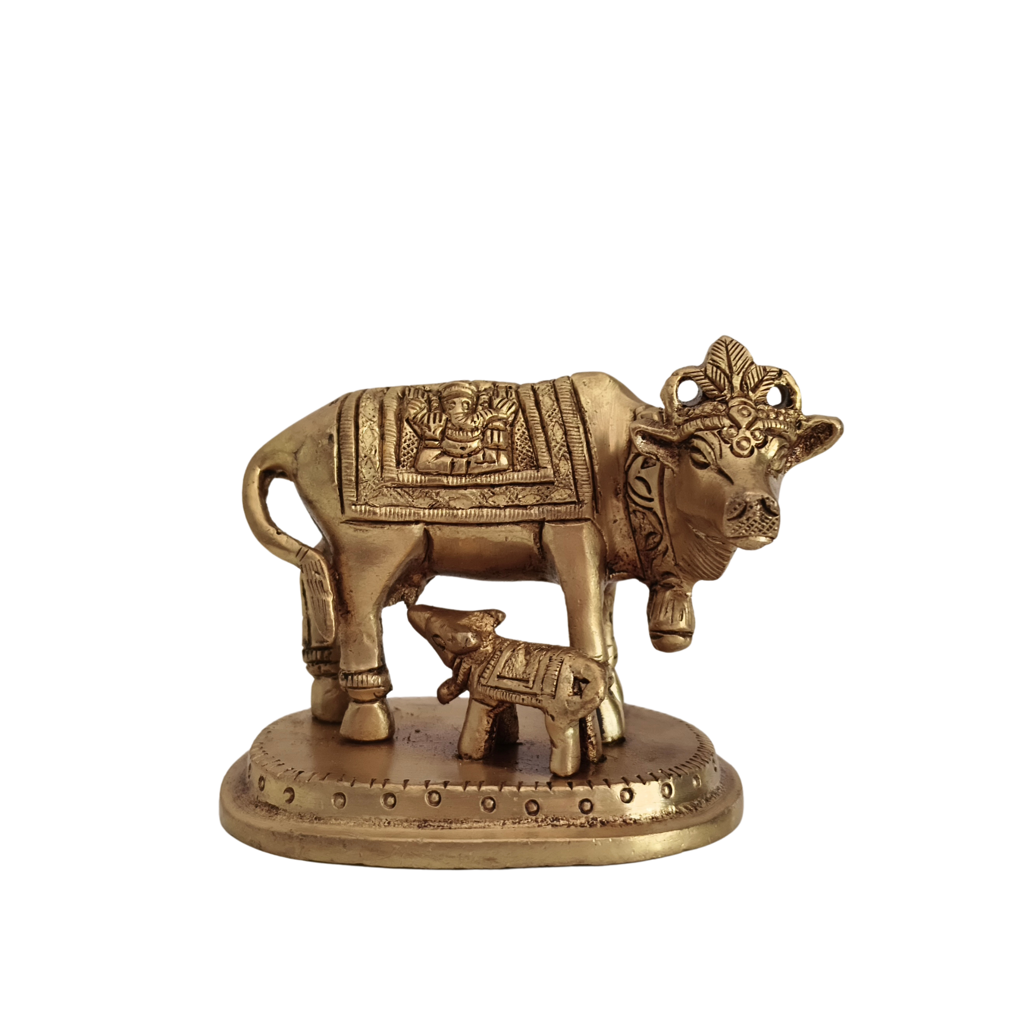 Brass Kamadhenu Cow and Calf Idol – Divine Gau Mata for Wealth