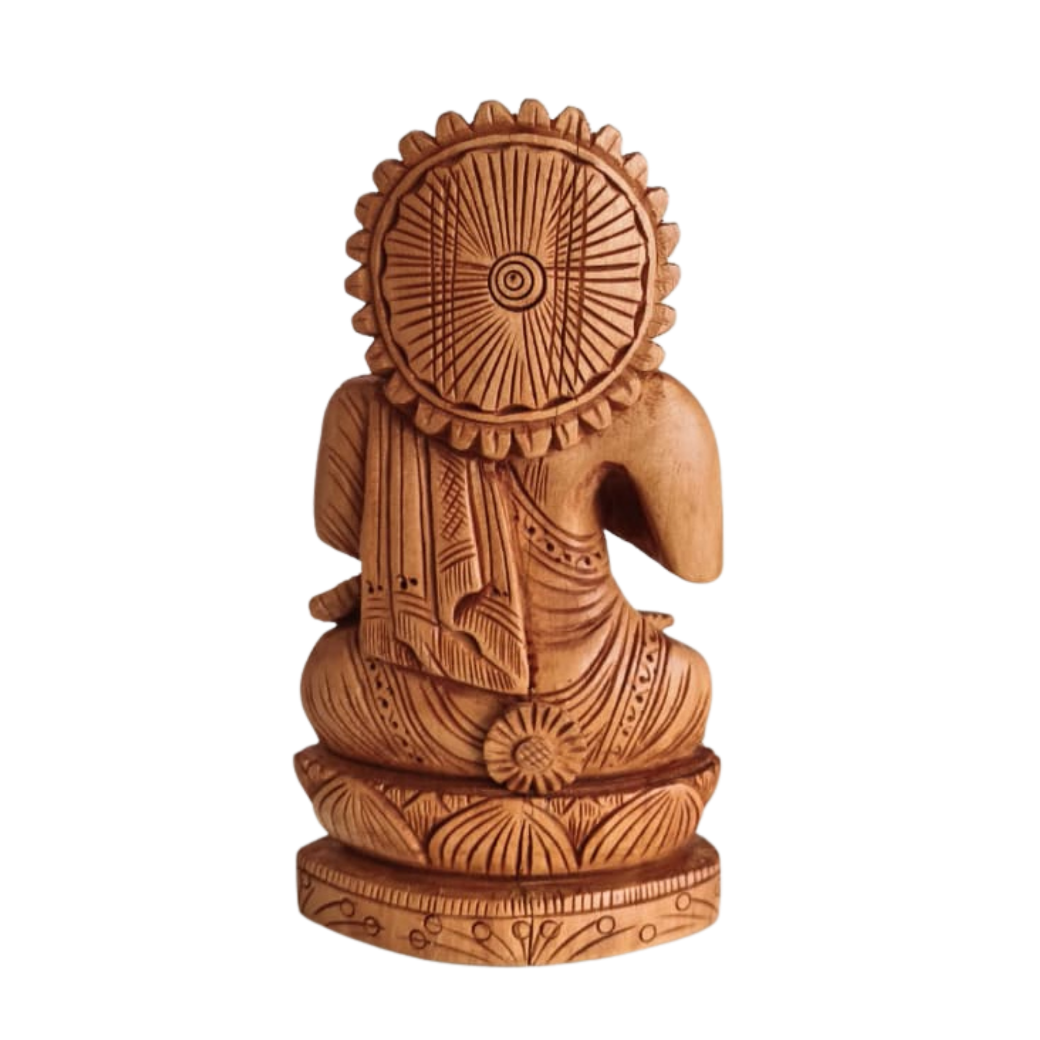 Hand-Carved Wooden Buddha Statue in Vitarka Mudra on Lotus Base