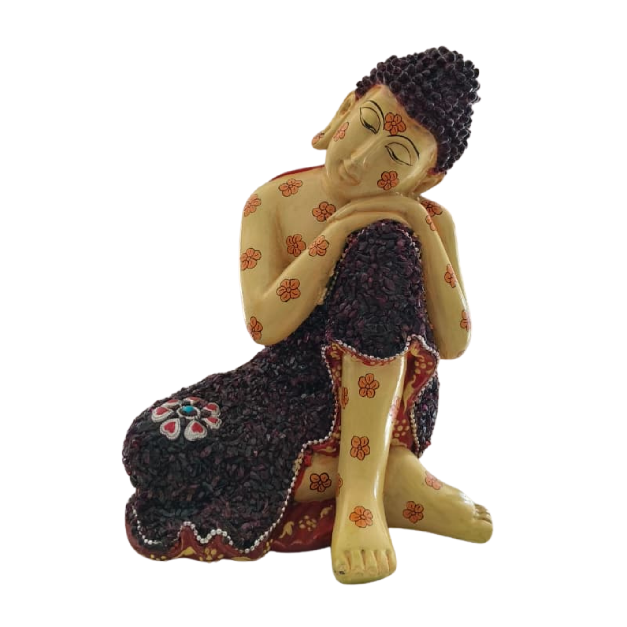 Resin Buddha Idol with Stones | Decorative Spiritual Sculpture
