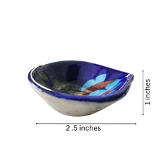 Leaf/Teardrop Shaped Blue Pottery Diya | Abstract Floral Oil Lamp