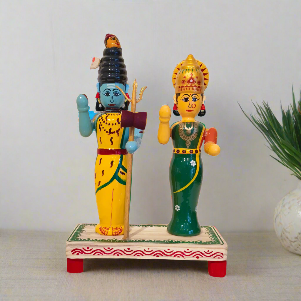 Handcrafted Wooden Statue - The Divine Couple Shiva-Parvati
