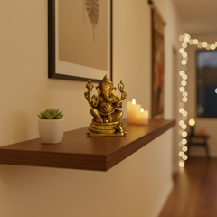 Seated Ganpati Statue with Gada and Pasha for Prosperity & Protection   Brass Artwork