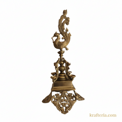 Brass Peacock Pedestal Diya – 4 Wick Traditional Standing Oil Lamp   Brass Artwork