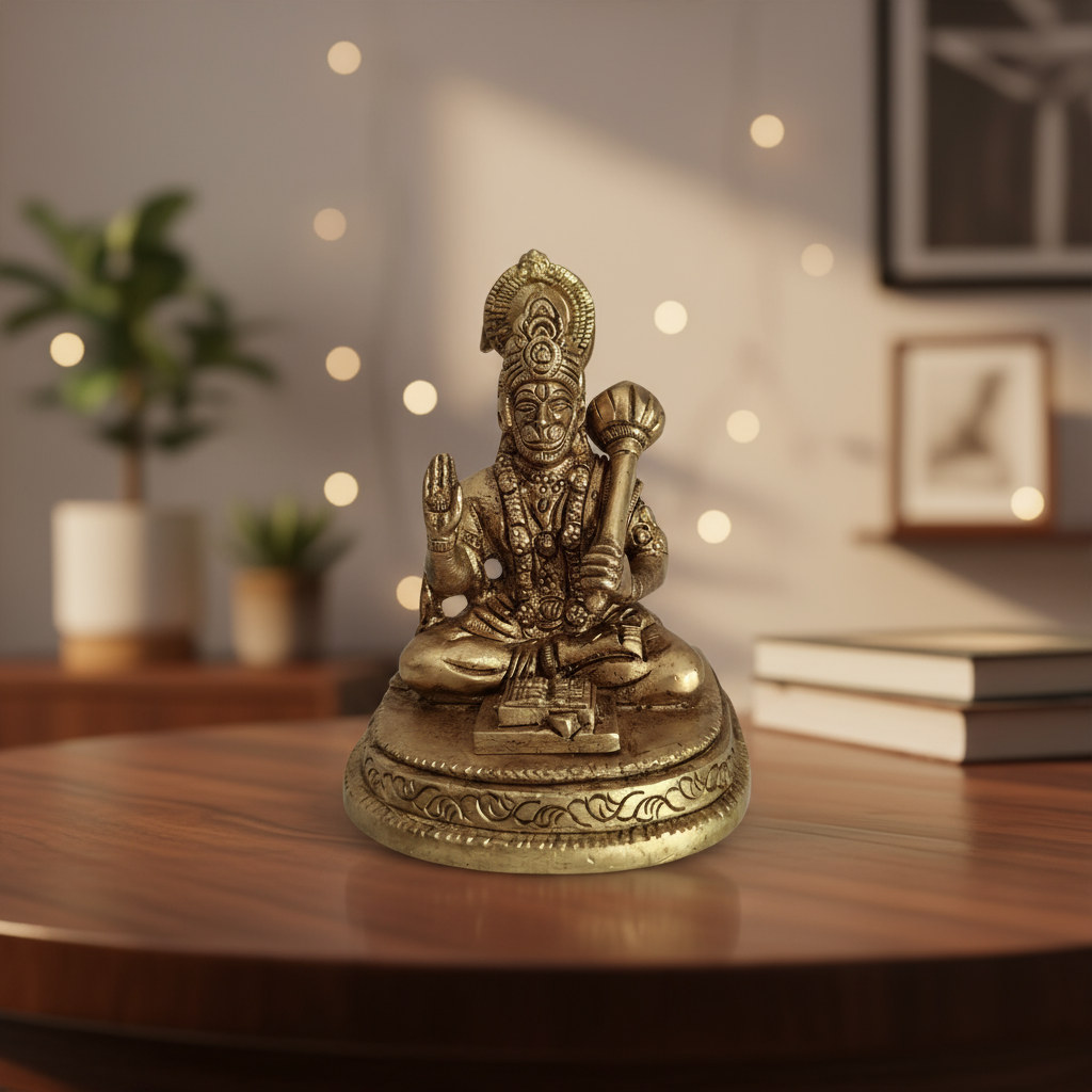 Brass Lord Hanuman Idol with Gada – Symbol of Devotion, Strength, and Protection