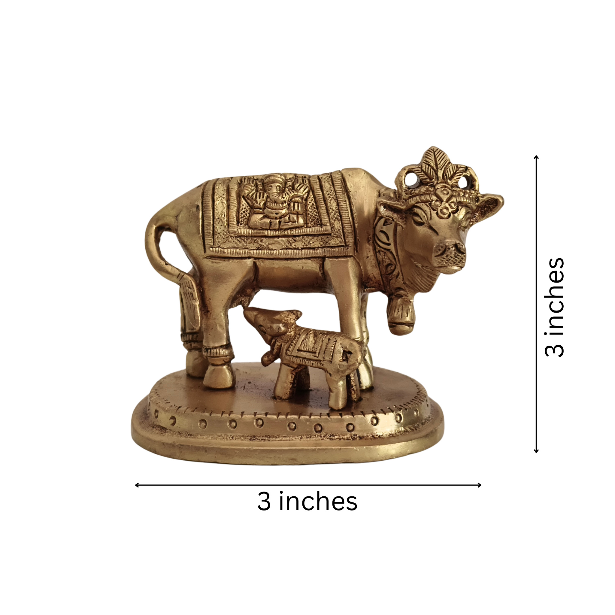 Brass Kamadhenu Cow and Calf Idol – Divine Gau Mata for Wealth