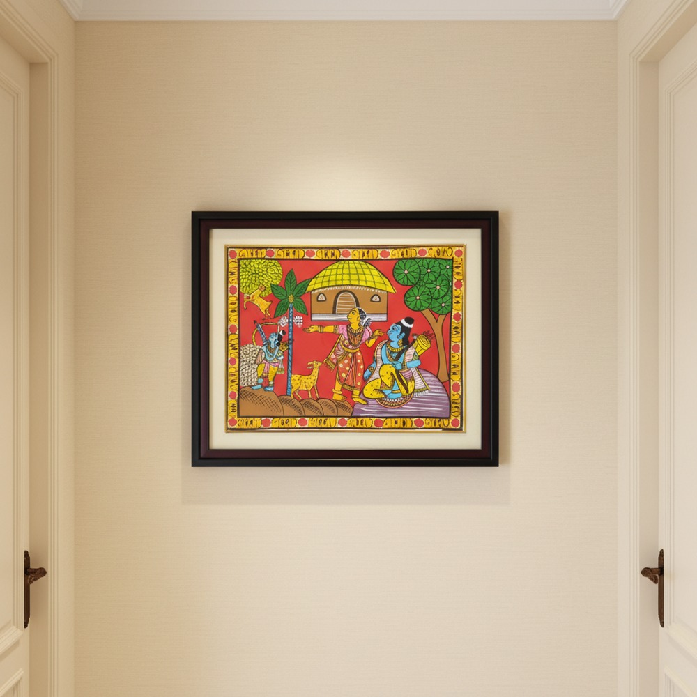 Hand-Painted Rama, Sita & Golden Deer Cheriyal Painting   Cheriyala Painting