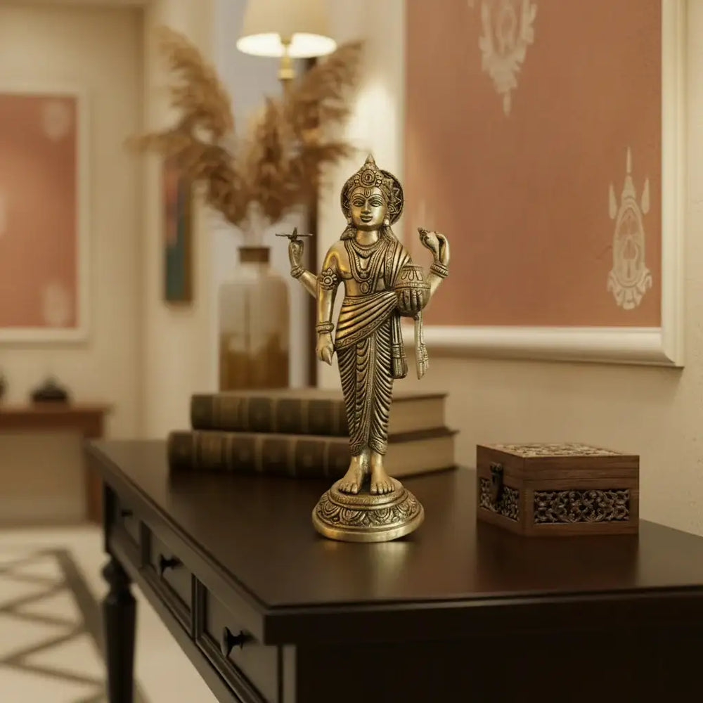 Standing Brass Idol of Lord Dhanvantari   Brass Ware