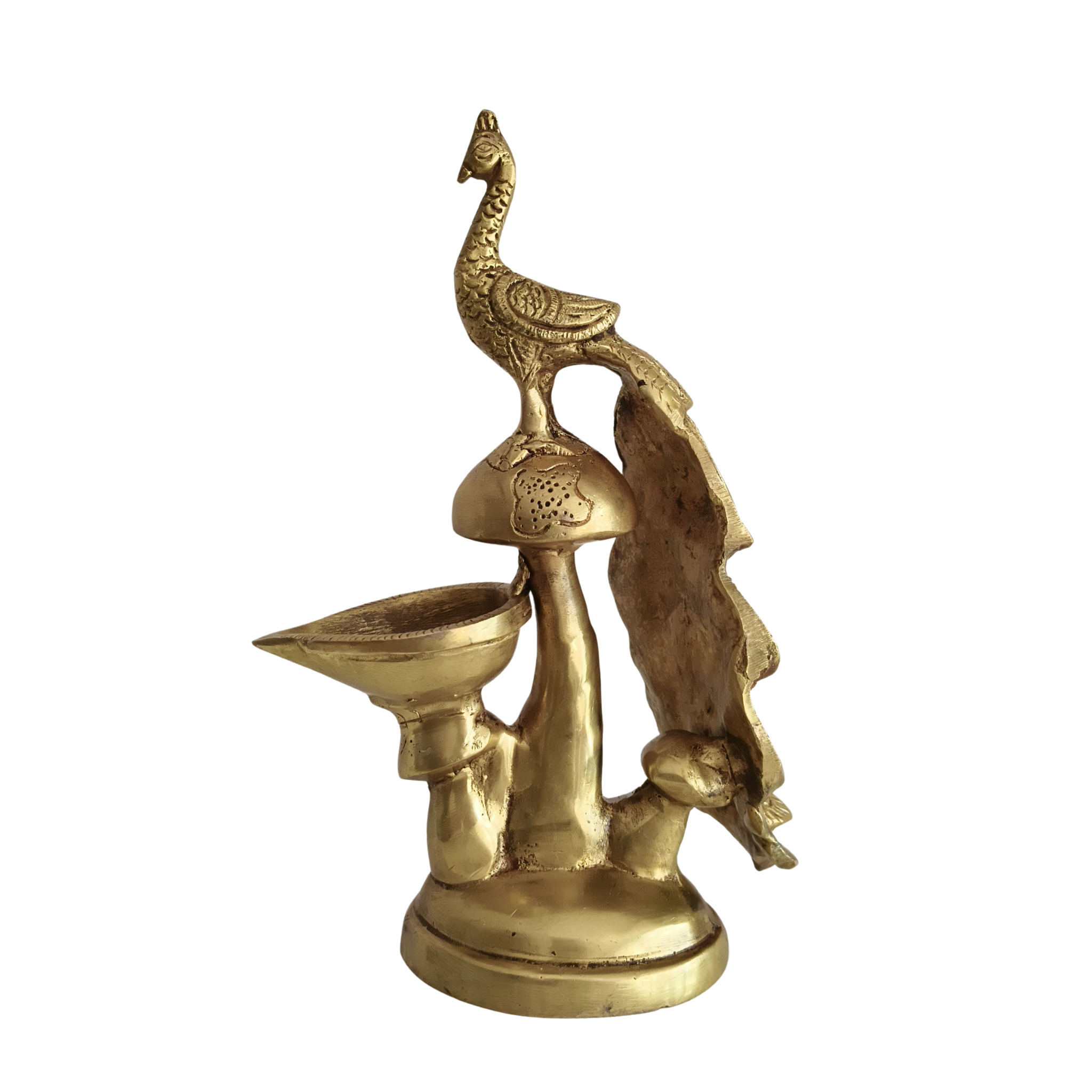 Elegant Brass Peacock Diya on a Pedestal