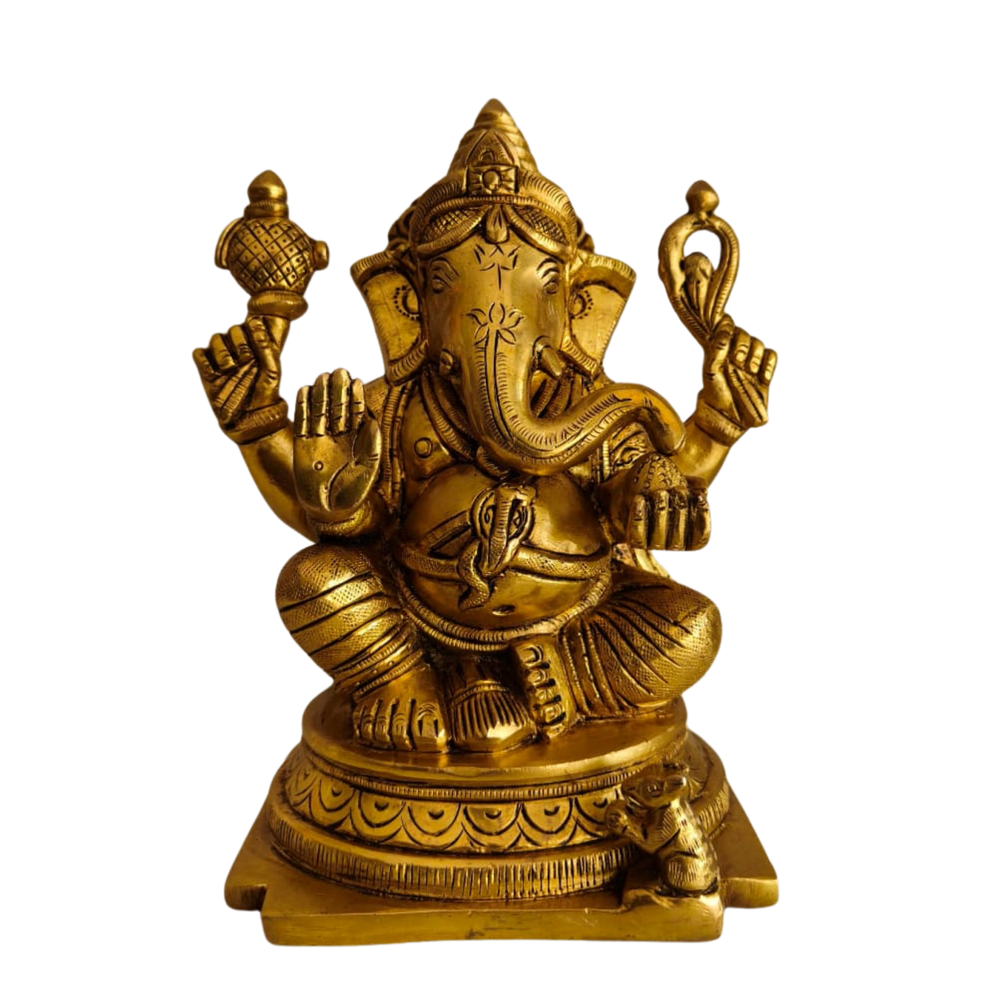 Seated Ganpati Statue with Gada and Pasha for Prosperity & Protection   Brass Artwork