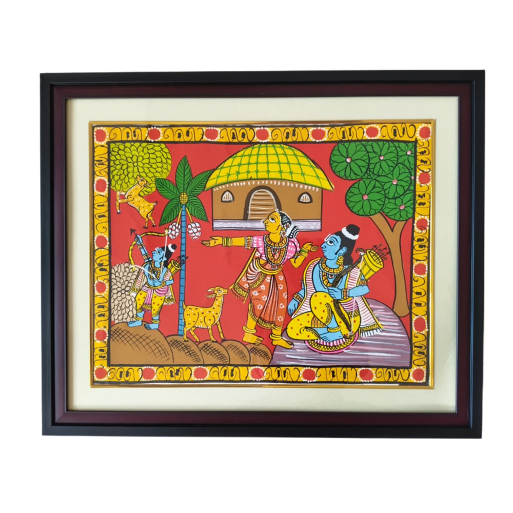 Hand-Painted Rama, Sita & Golden Deer Cheriyal Painting   Cheriyala Painting
