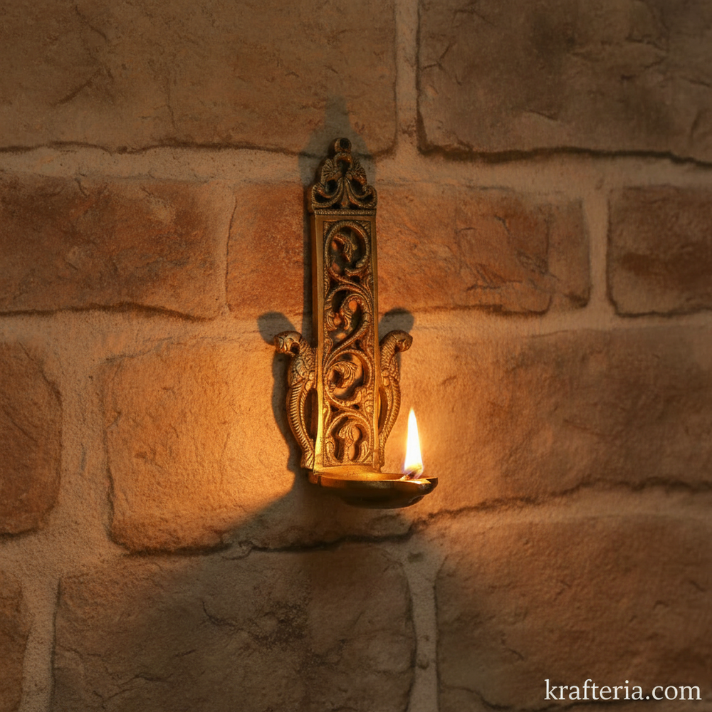 Brass Peacock Oil Lamp (Diya) | Handcrafted Traditional Indian Wall Art   Brass Artwork