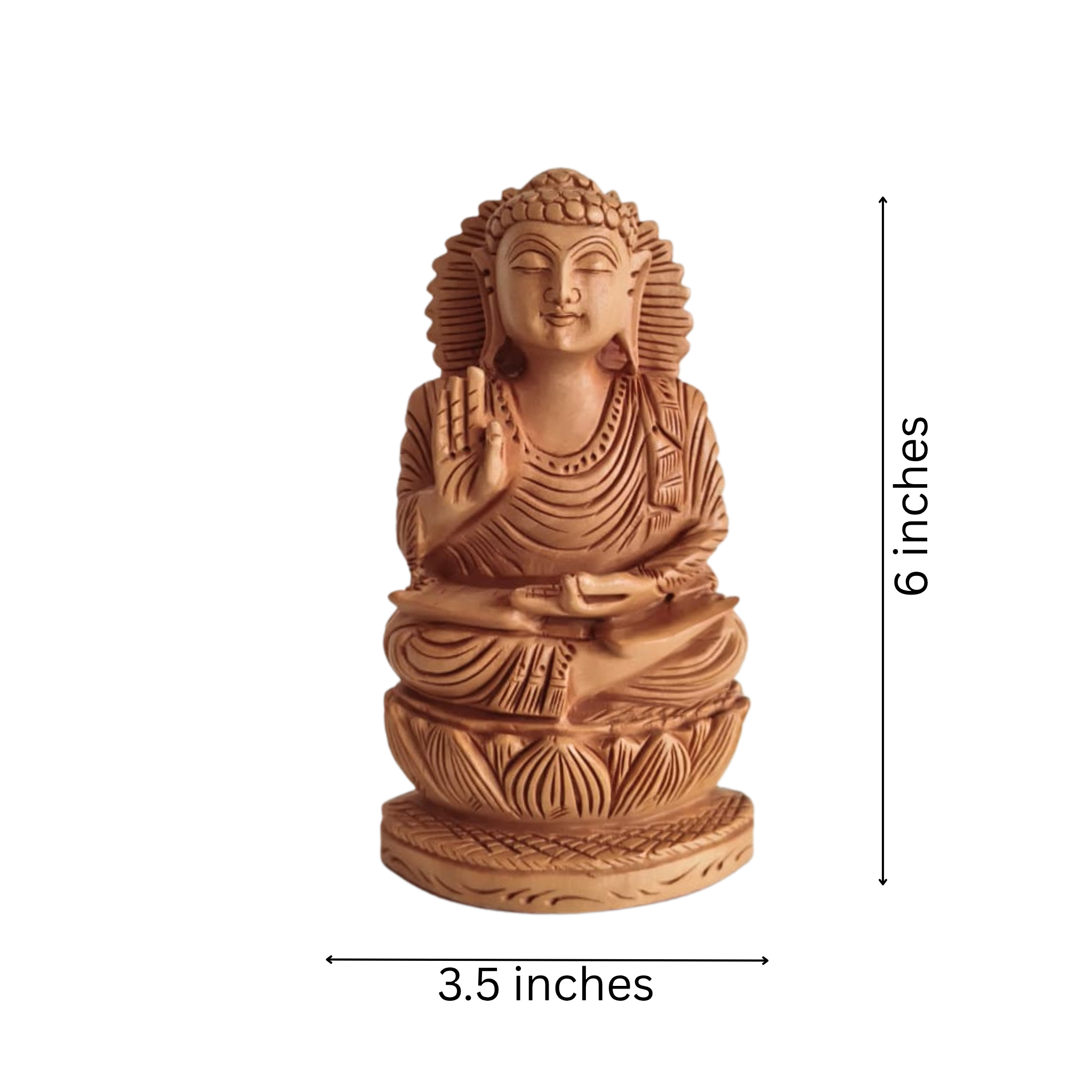 Hand-Carved Wooden Buddha Statue in Vitarka Mudra on Lotus Base