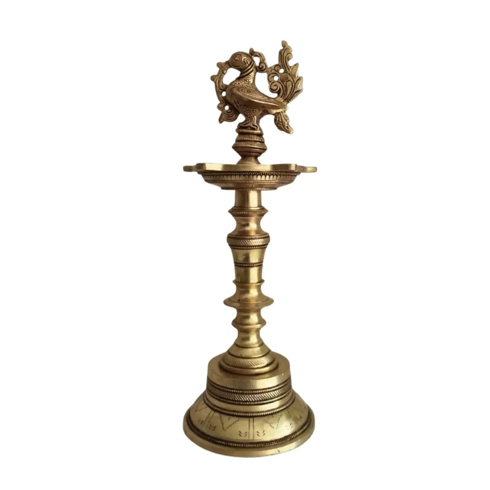 Brass Peacock Oil Lamp – Standing Pooja Deepam   Brass Ware