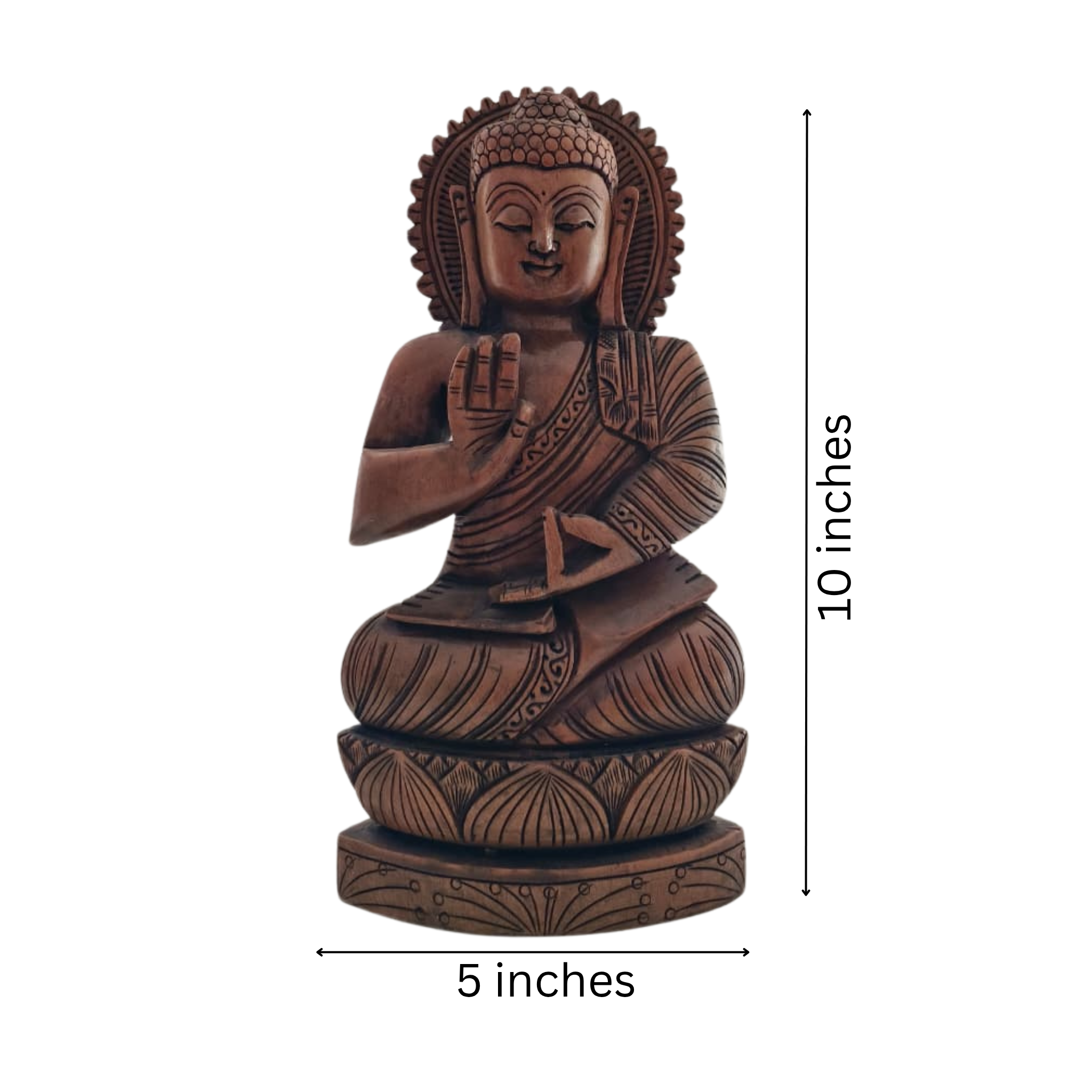 Hand-Carved Wooden Buddha Sitting In Lotus Decorative Background Panel