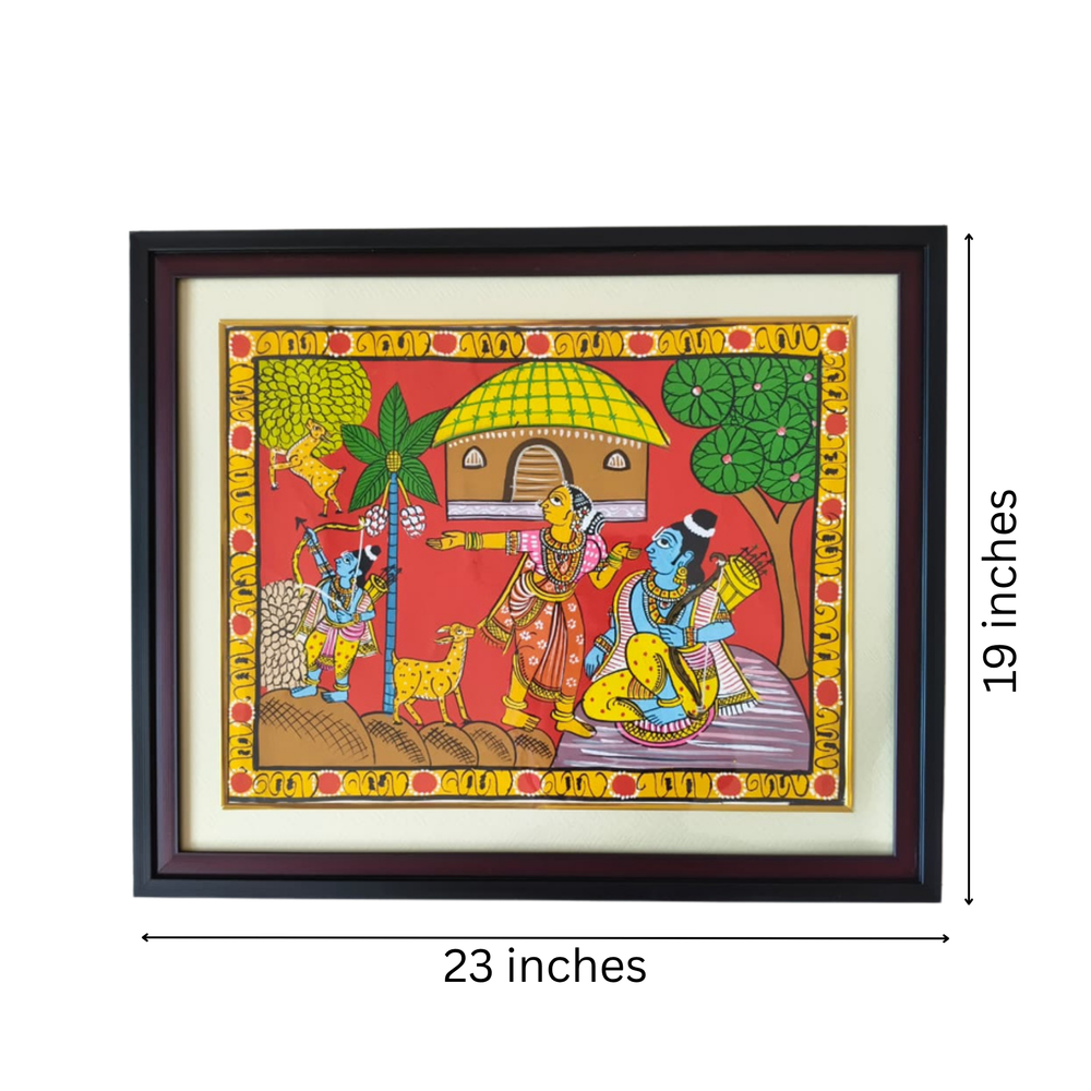 Hand-Painted Rama, Sita & Golden Deer Cheriyal Painting   Cheriyala Painting