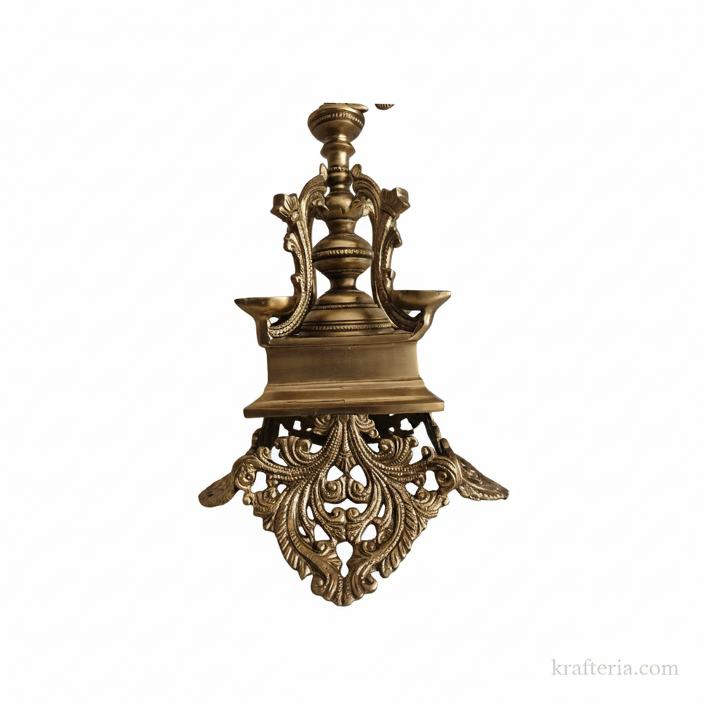 Brass Peacock Pedestal Diya – 4 Wick Traditional Standing Oil Lamp   Brass Artwork