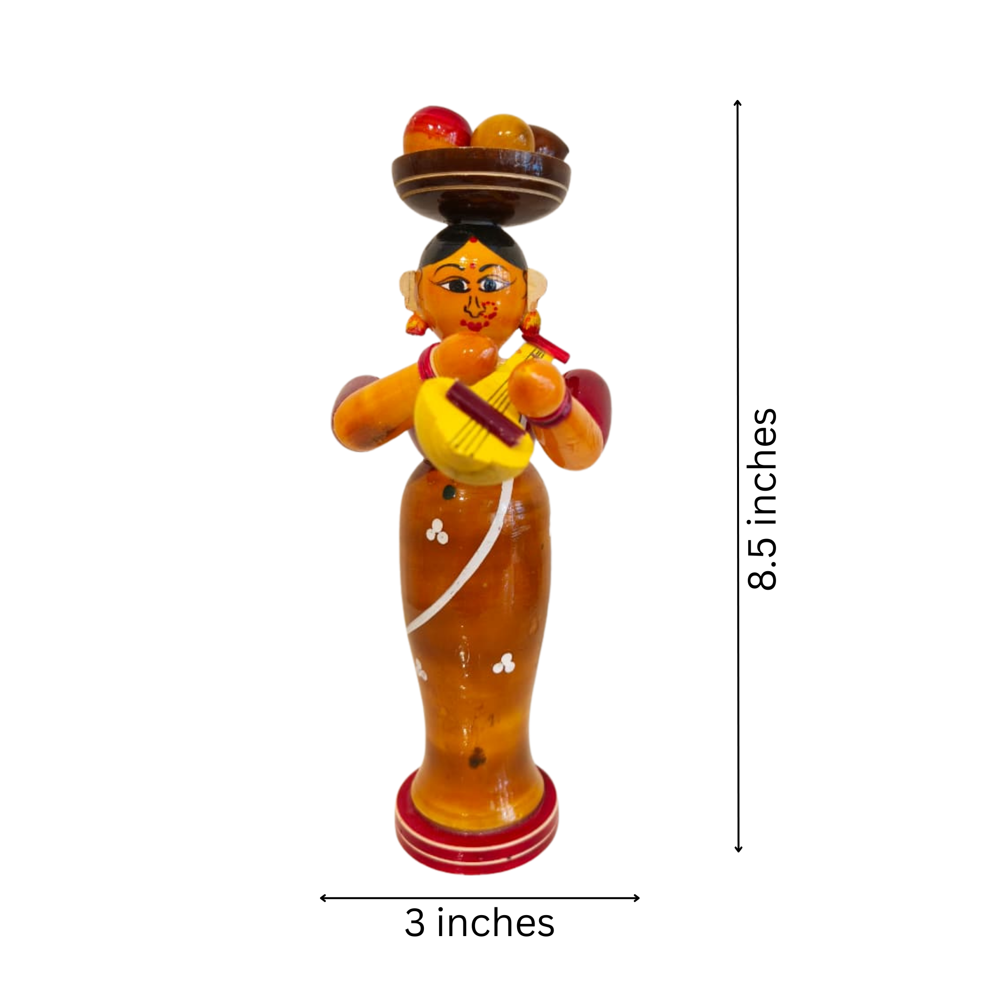 Etikoppaka Wooden Standing Woman Musician with Head Load
