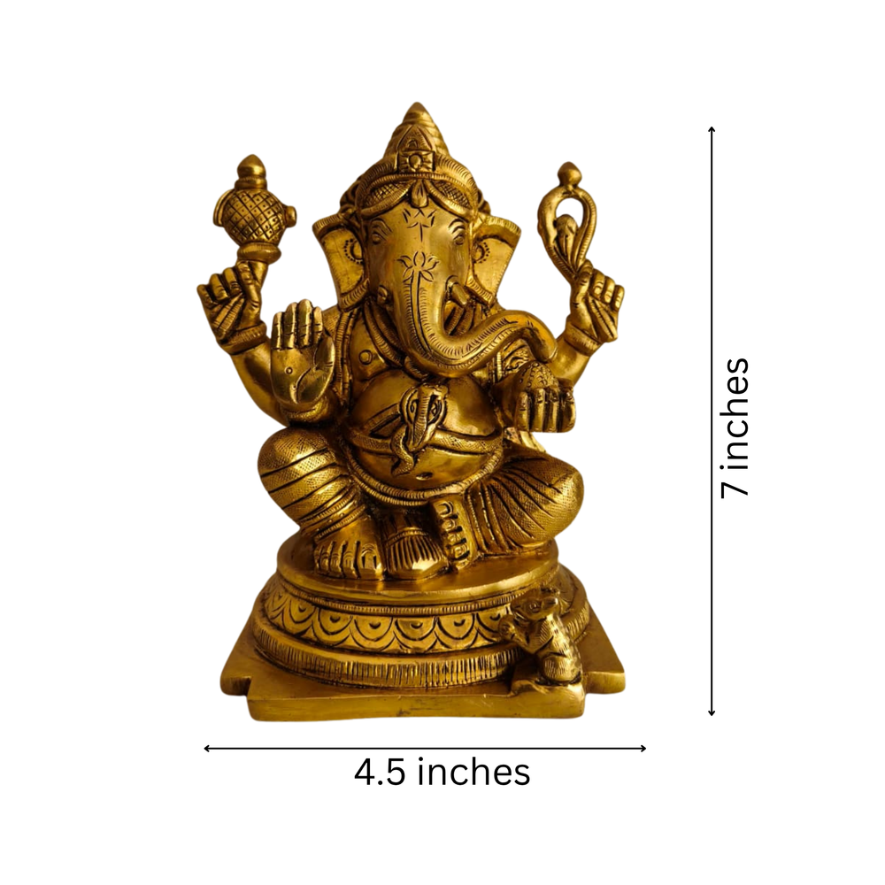 Seated Ganpati Statue with Gada and Pasha for Prosperity & Protection   Brass Artwork