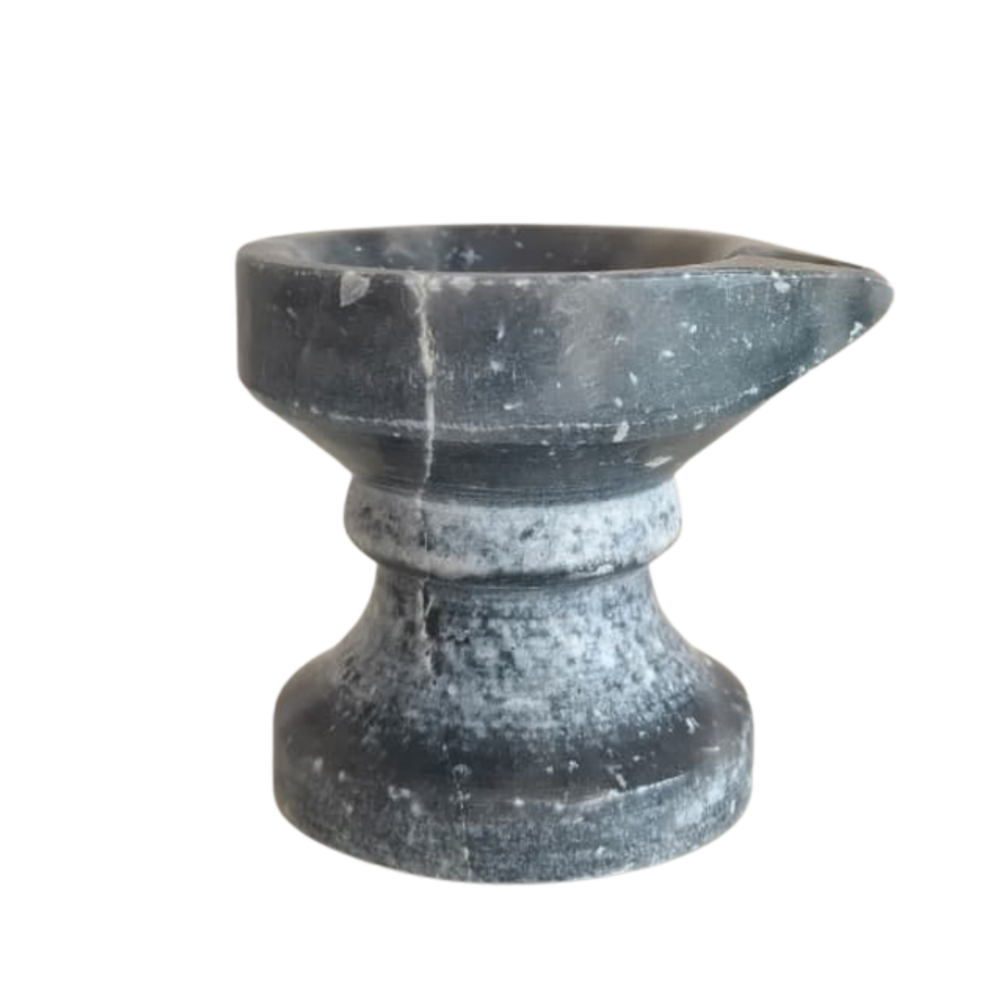 Black Marble Diya with Stand – Oil Lamp for Pooja & Home Décor   Marble Soft Stone