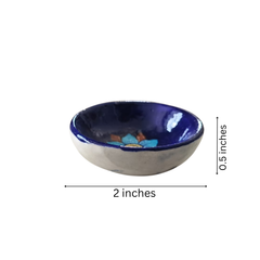 Round Blue Pottery Diya with Floral Accent | Hand-Painted Oil Lamp