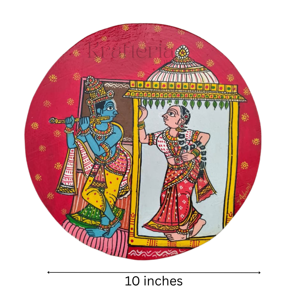 Cheriyal Radha Krishna Doorway Wall Art – Hand-Painted Round Design   wall decor
