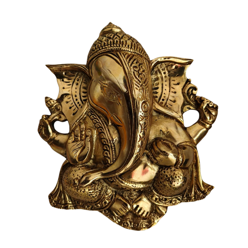 Handcrafted Ganpati Wall Hanging with Antique Gold Finish   Brass Artwork