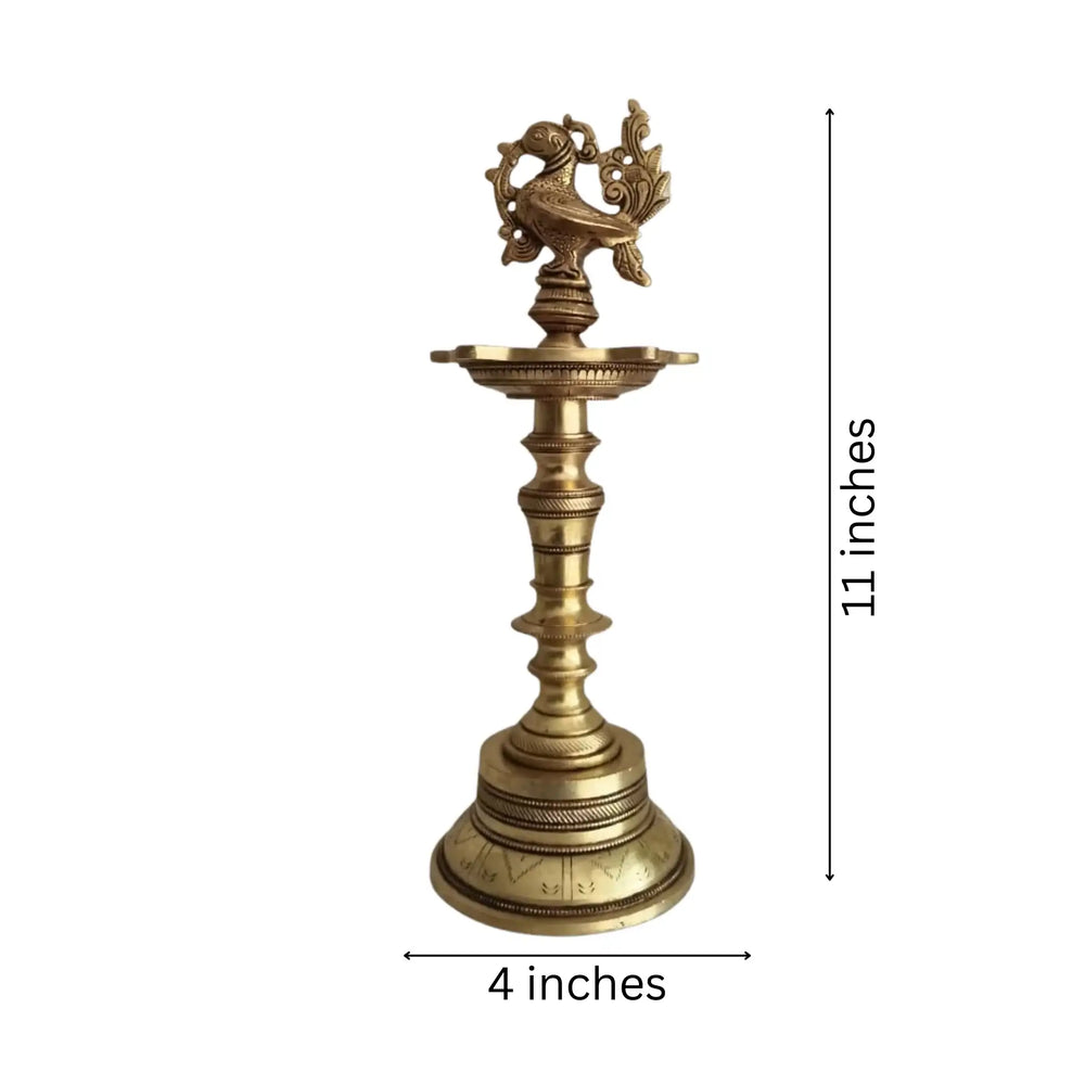 Brass Peacock Oil Lamp – Standing Pooja Deepam   Brass Ware