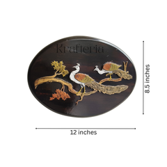 Royal Peacock – Intricate Oval Rosewood Inlay Art