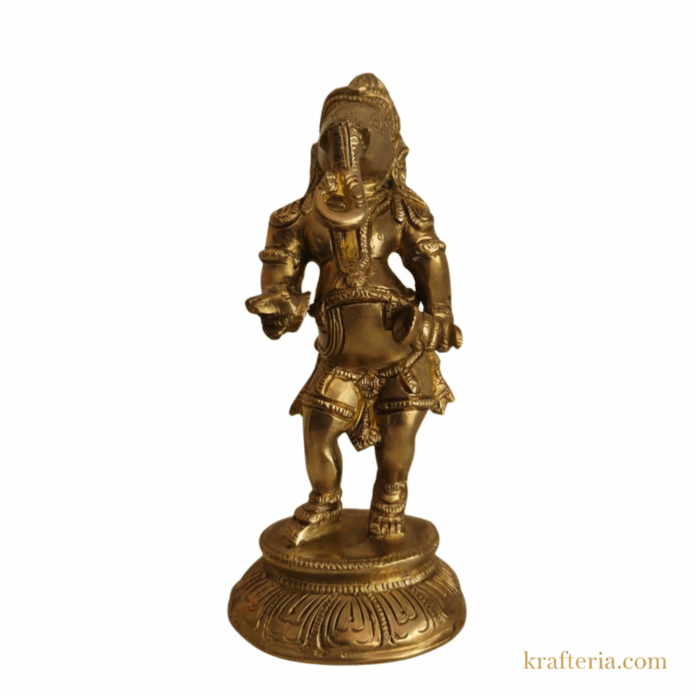 Traditional Lord Ganesha Playing Cymbals Altar Idol   Brass Artwork
