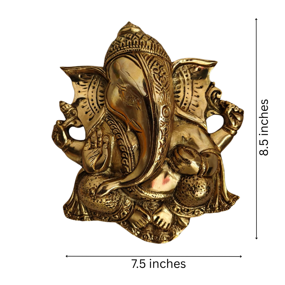 Handcrafted Ganpati Wall Hanging with Antique Gold Finish   Brass Artwork