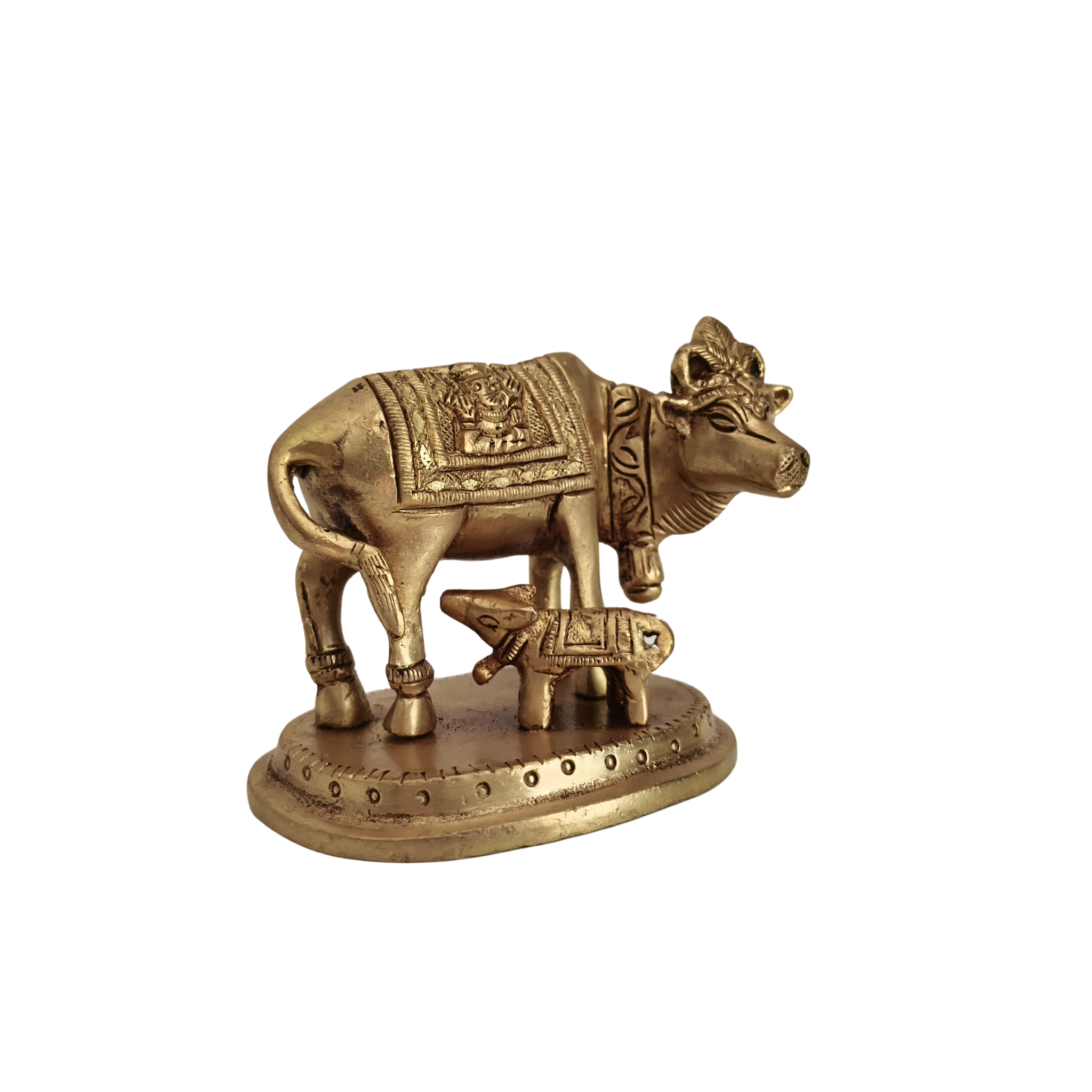 Brass Kamadhenu Cow and Calf Idol – Divine Gau Mata for Wealth
