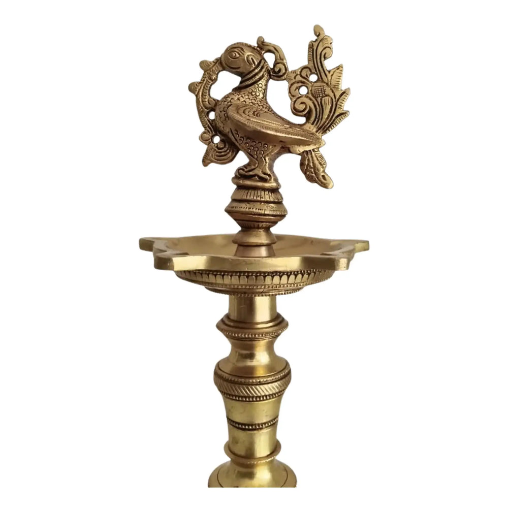 Brass Peacock Oil Lamp – Standing Pooja Deepam   Brass Ware