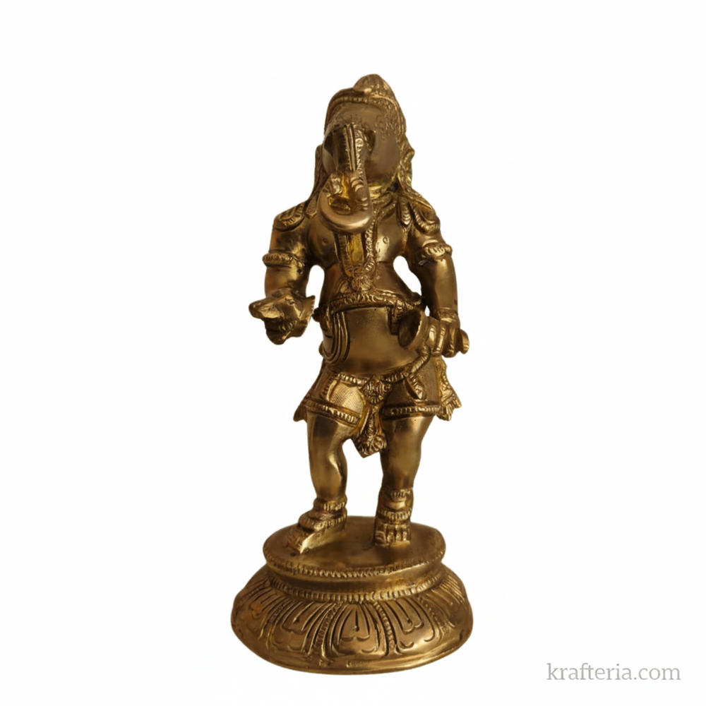 Traditional Lord Ganesha Playing Cymbals Altar Idol   Brass Artwork