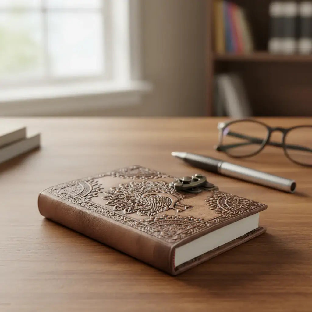 Handcrafted Leather Journal Diary - Perfect for Gifting   Wood Decorative