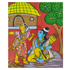 Hand-Painted Rama, Sita & Golden Deer Cheriyal Painting   Cheriyala Painting