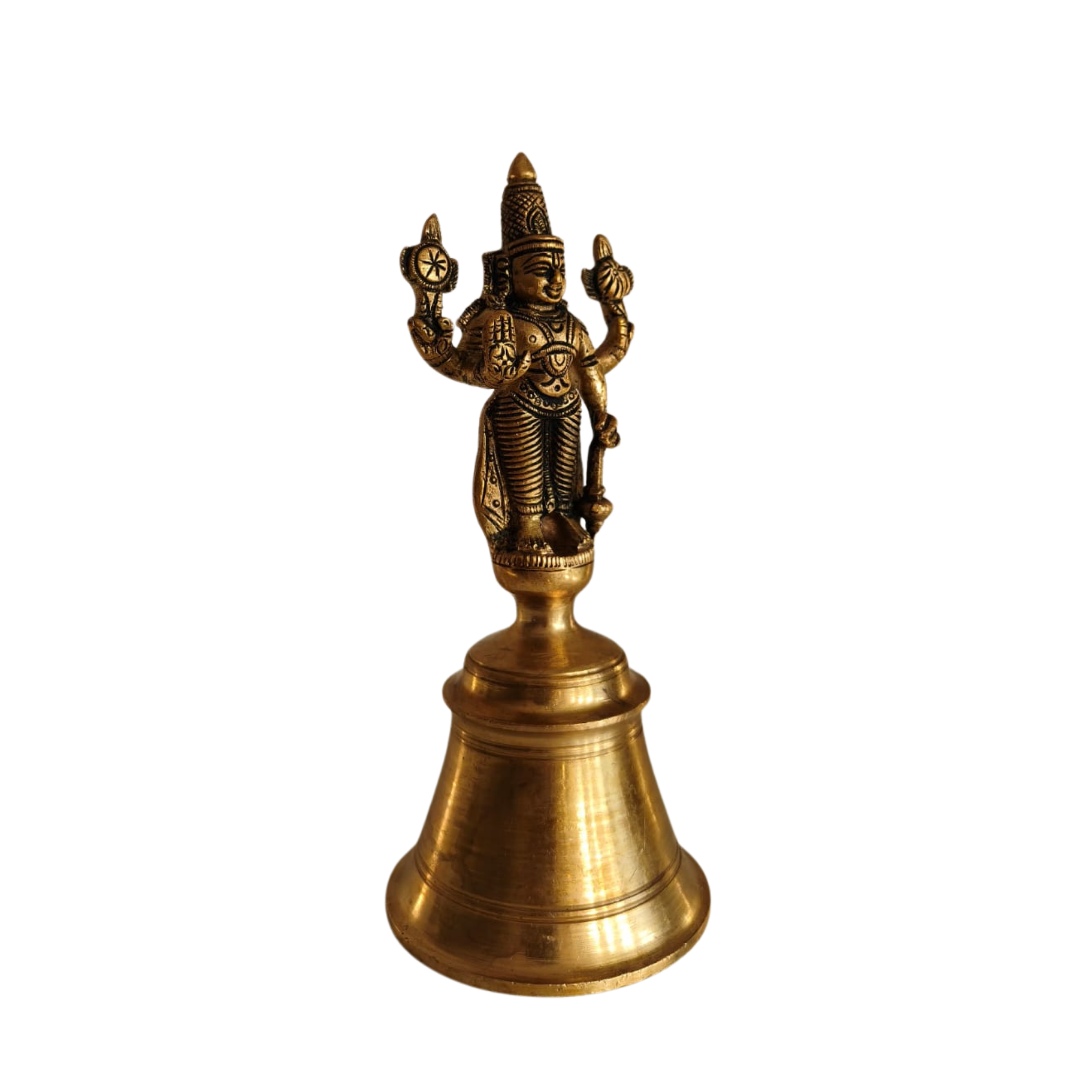 Small Brass Temple Bell with Lord Vishnu Handle