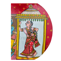 Cheriyal Radha Krishna Doorway Wall Art – Hand-Painted Round Design   wall decor